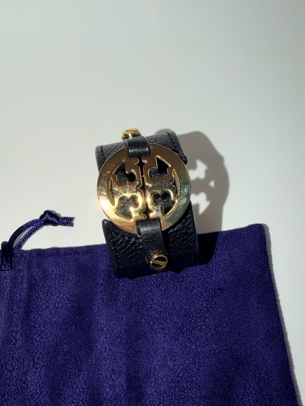 Tory Burch Leather Logo Buckle Cuff Bracelet